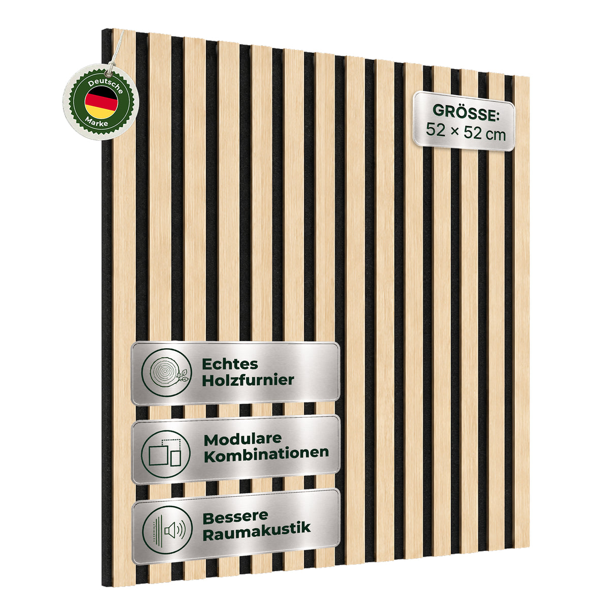 Veluxis Akustikpaneel Holz 52x52 cm Echtholzfurnier Eiche Hell