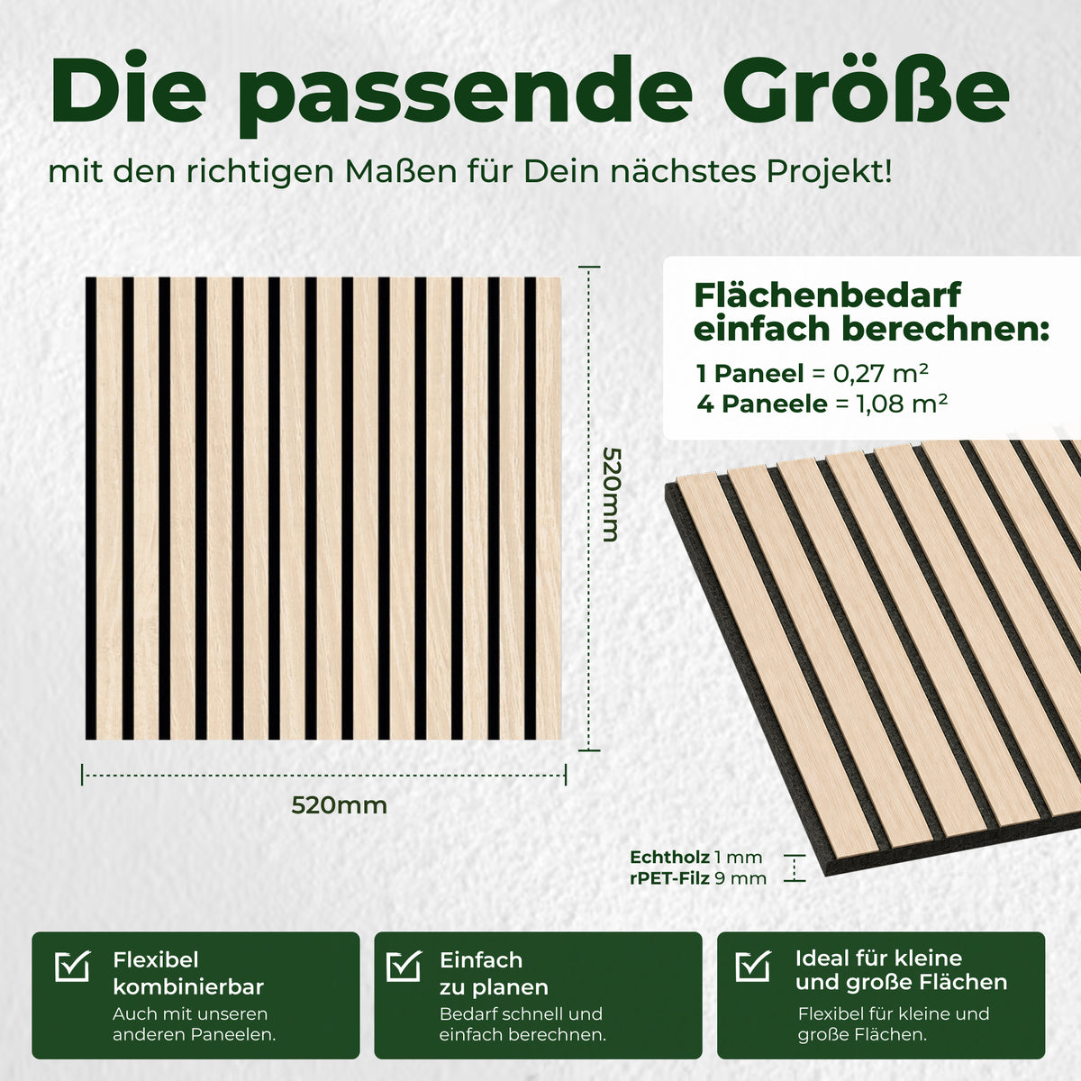 Veluxis Akustikpaneel Holz 52x52 cm Echtholzfurnier Eiche Hell