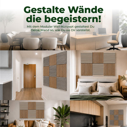 Veluxis Akustikpaneel Holz 52x52 cm Echtholzfurnier Eiche Grau