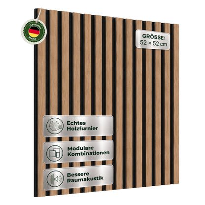 Veluxis Akustikpaneel Holz 52x52 cm Echtholzfurnier Eiche Dunkel