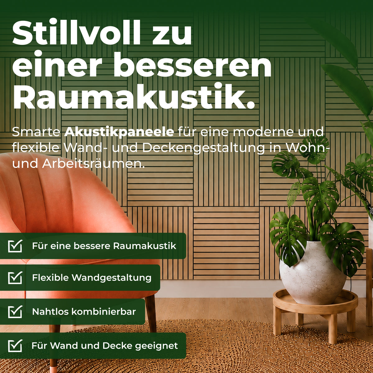 Veluxis Akustikpaneel Holz 52x52 cm Echtholzfurnier Eiche Dunkel