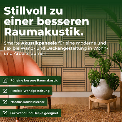 Veluxis Akustikpaneel Holz 52x52 cm Echtholzfurnier Eiche Dunkel