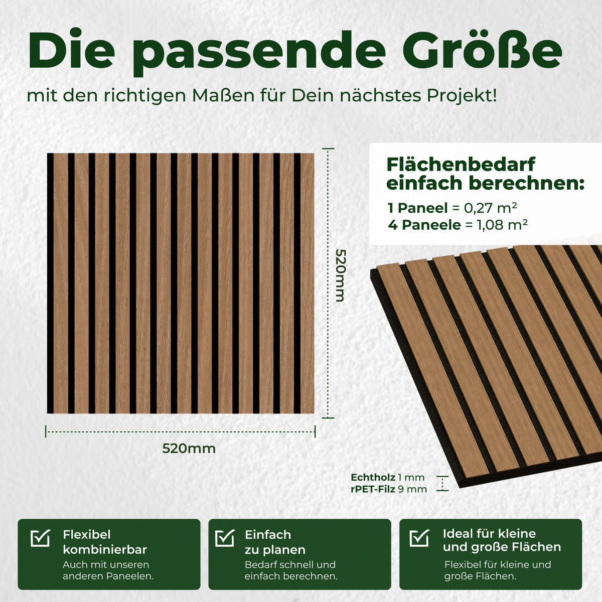Veluxis Akustikpaneel Holz 52x52 cm Echtholzfurnier Eiche Dunkel