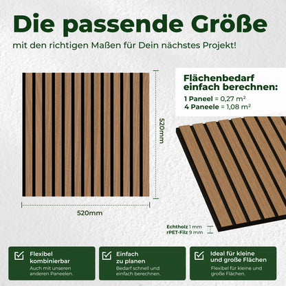 Veluxis Akustikpaneel Holz 52x52 cm Echtholzfurnier Eiche Dunkel