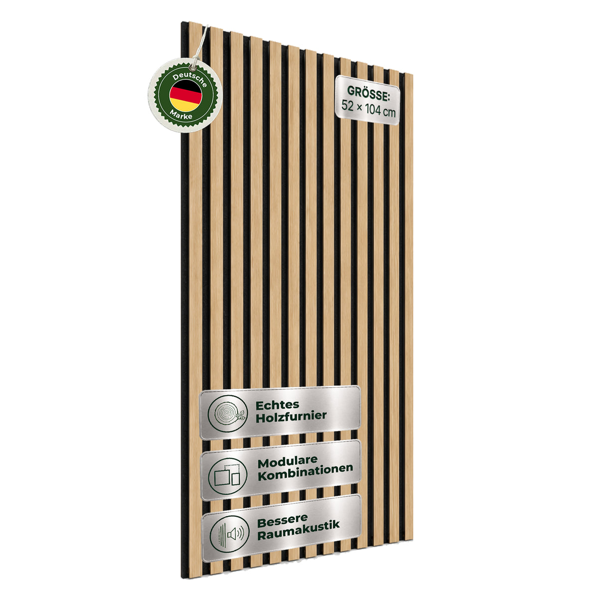 Veluxis Akustikpaneel Holz 52x104 cm Echtholzfurnier Eiche Natur