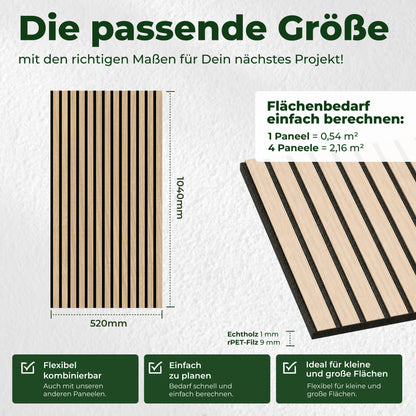 Veluxis Akustikpaneel Holz 52x104 cm Echtholzfurnier Eiche Natur