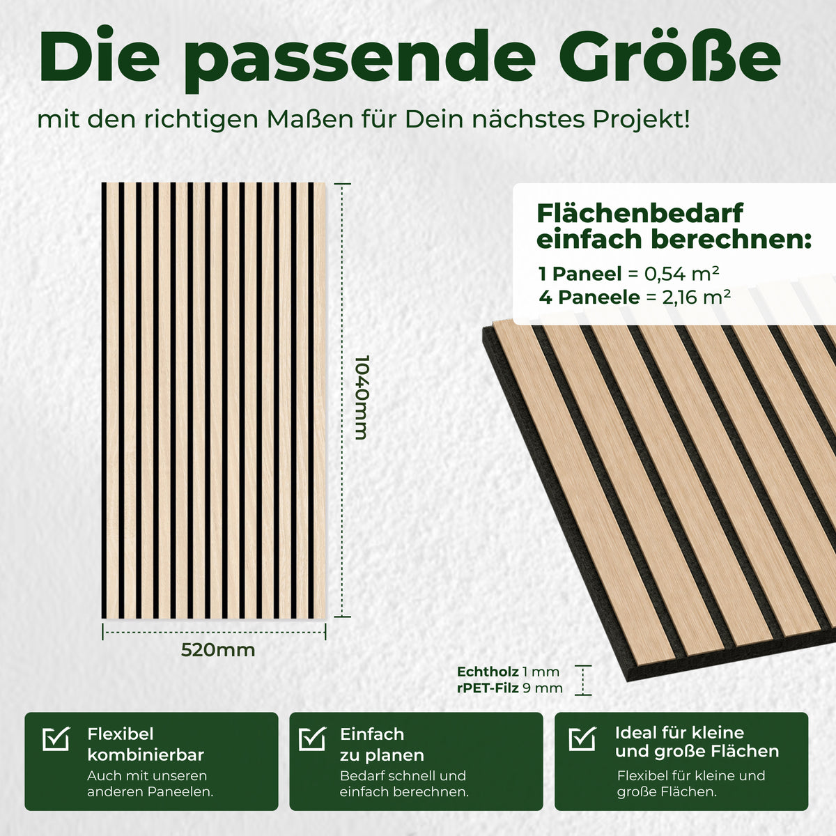 Veluxis Akustikpaneel Holz 52x104 cm Echtholzfurnier Eiche Hell