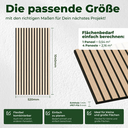 Veluxis Akustikpaneel Holz 52x104 cm Echtholzfurnier Eiche Hell