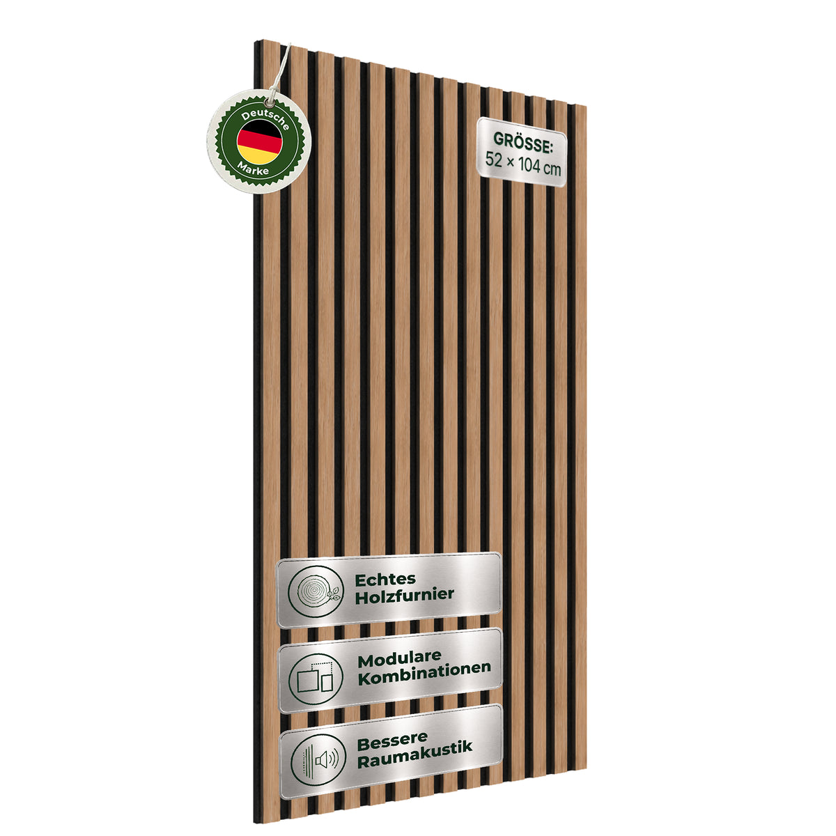 Veluxis Akustikpaneel Holz 52x104 cm Echtholzfurnier Eiche Dunkel