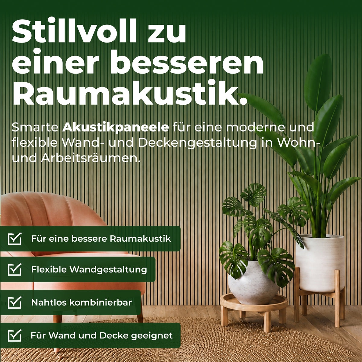 Veluxis Akustikpaneel Holz 52x104 cm Echtholzfurnier Eiche Dunkel