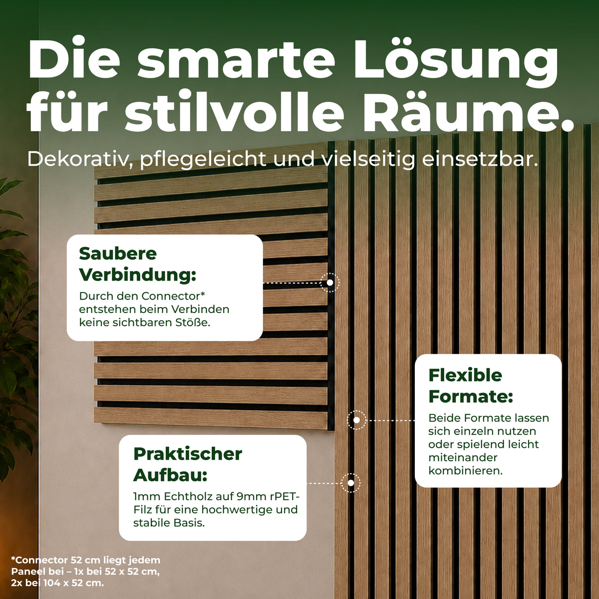 Veluxis Akustikpaneel Holz 52x104 cm Echtholzfurnier Eiche Dunkel