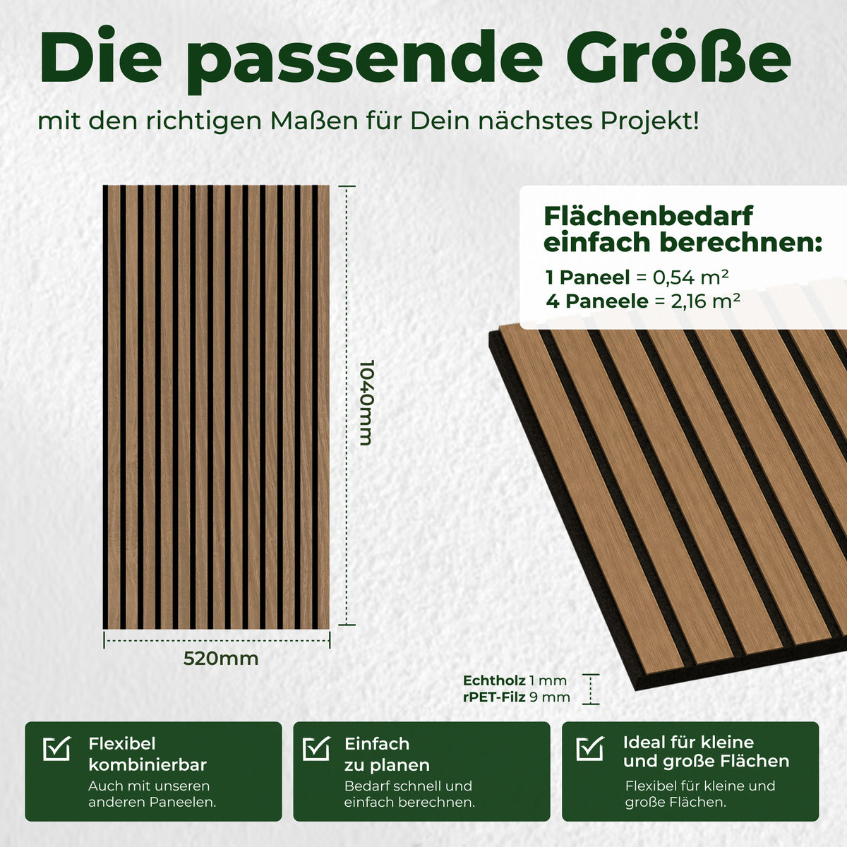 Veluxis Akustikpaneel Holz 52x104 cm Echtholzfurnier Eiche Dunkel