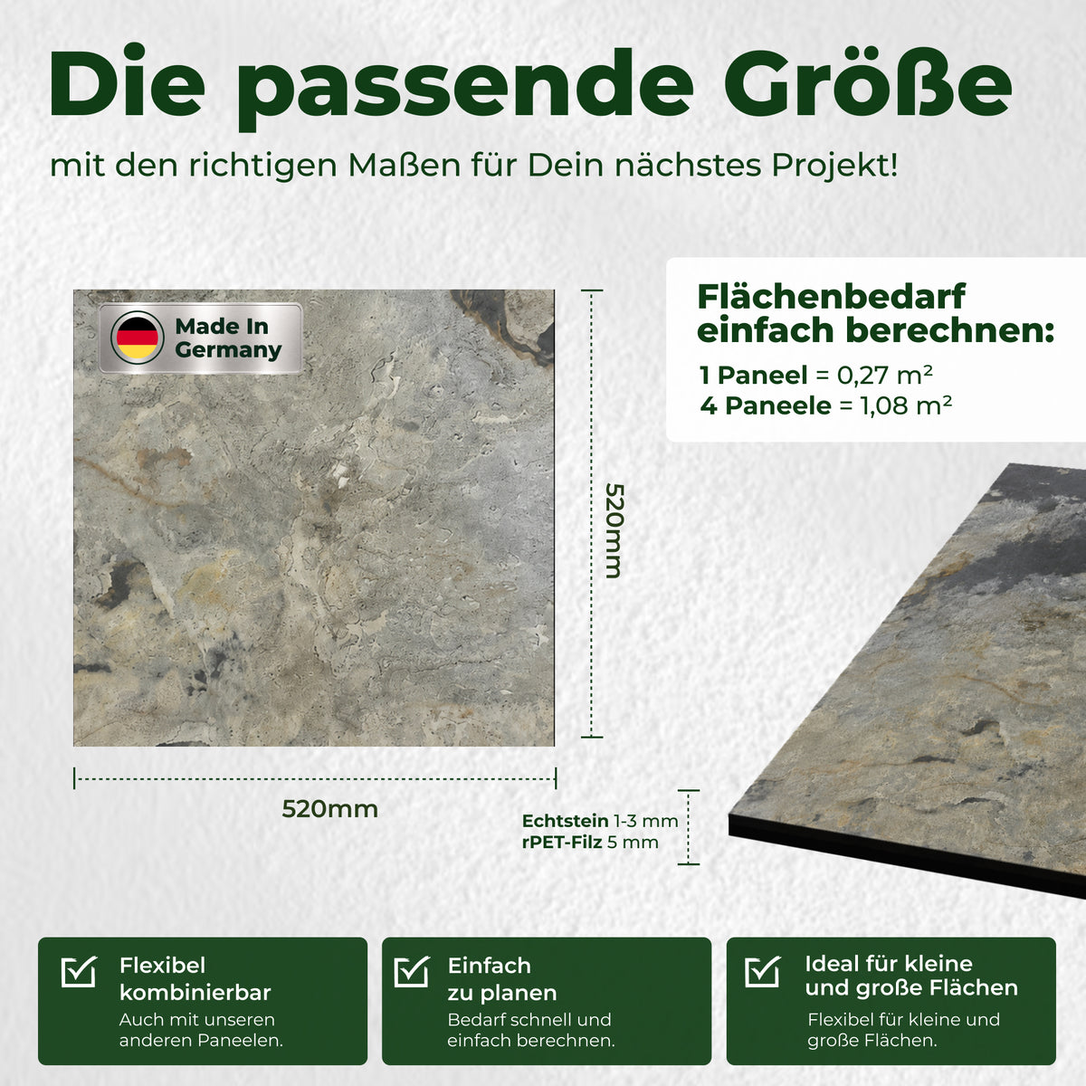 Veluxis Steinpaneel 52x52 cm echte Steinschicht Patina Schiefer