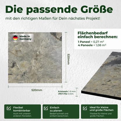 Veluxis Steinpaneel 52x52 cm echte Steinschicht Patina Schiefer