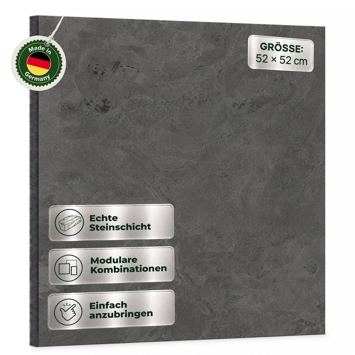 Veluxis Steinpaneel 52x52 cm echte Steinschicht Schwarzer Schiefer