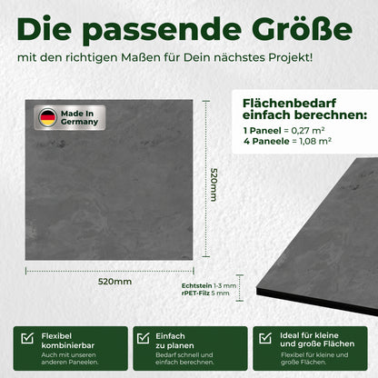 Veluxis Steinpaneel 52x52 cm echte Steinschicht Schwarzer Schiefer