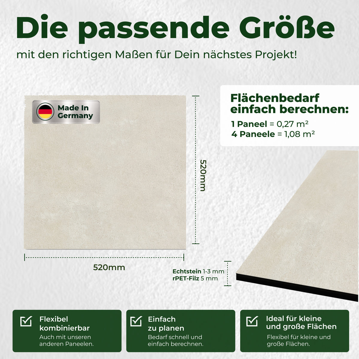Veluxis Steinpaneel 52x52 cm echte Steinschicht Elfenbein-Sandstein