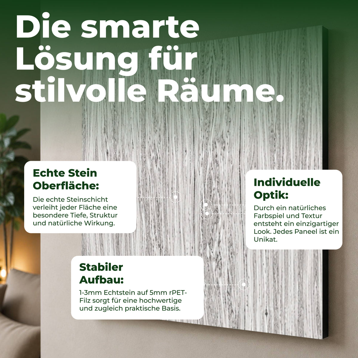 Veluxis Steinpaneel 52x52 cm echte Steinschicht Arktischer Marmor