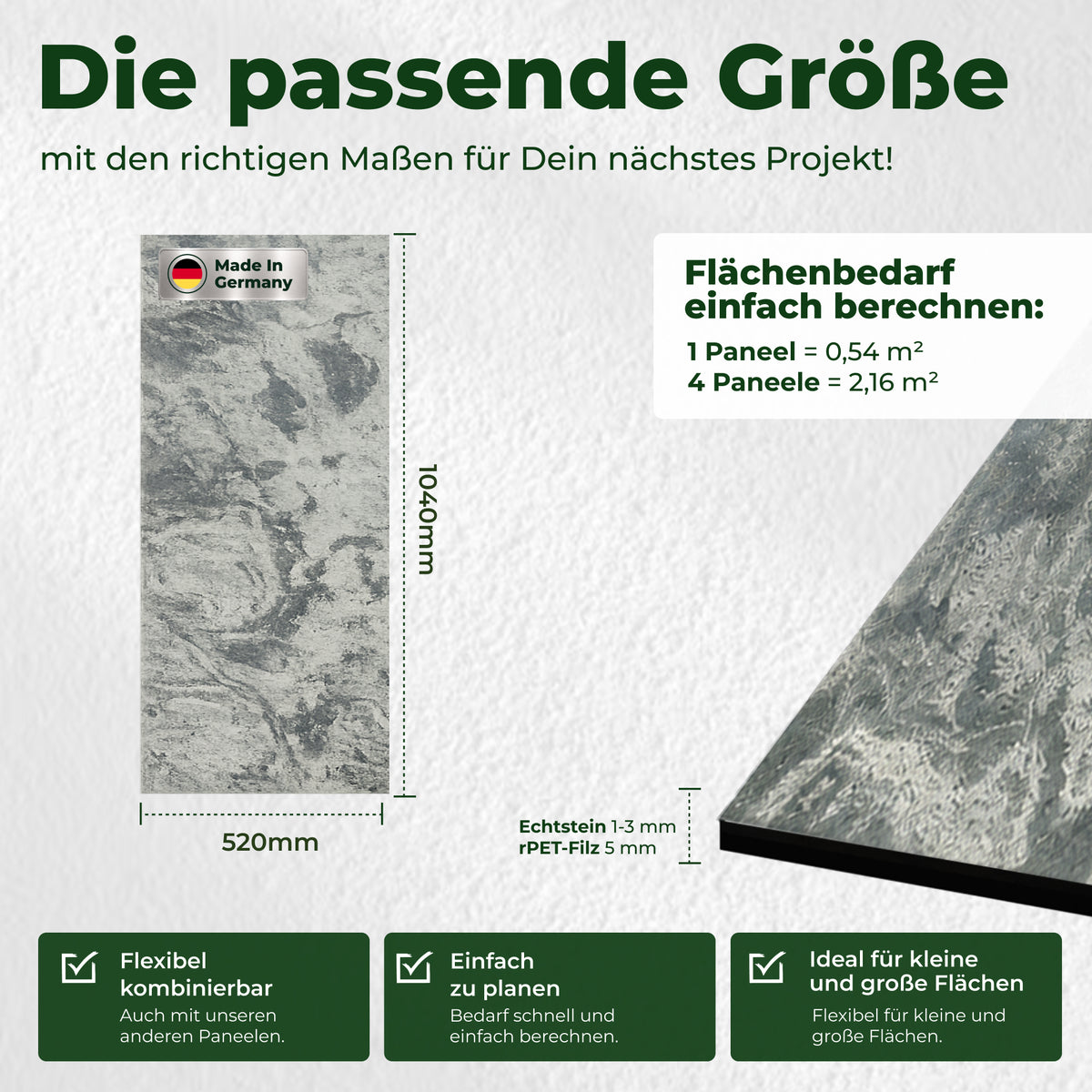 Veluxis Steinpaneel 52x104 cm echte Steinschicht Diamant-Schiefer