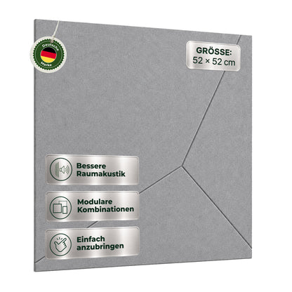 Veluxis Akustikpaneel Filz 52x52 cm rPET Wandpaneel Platin Grau