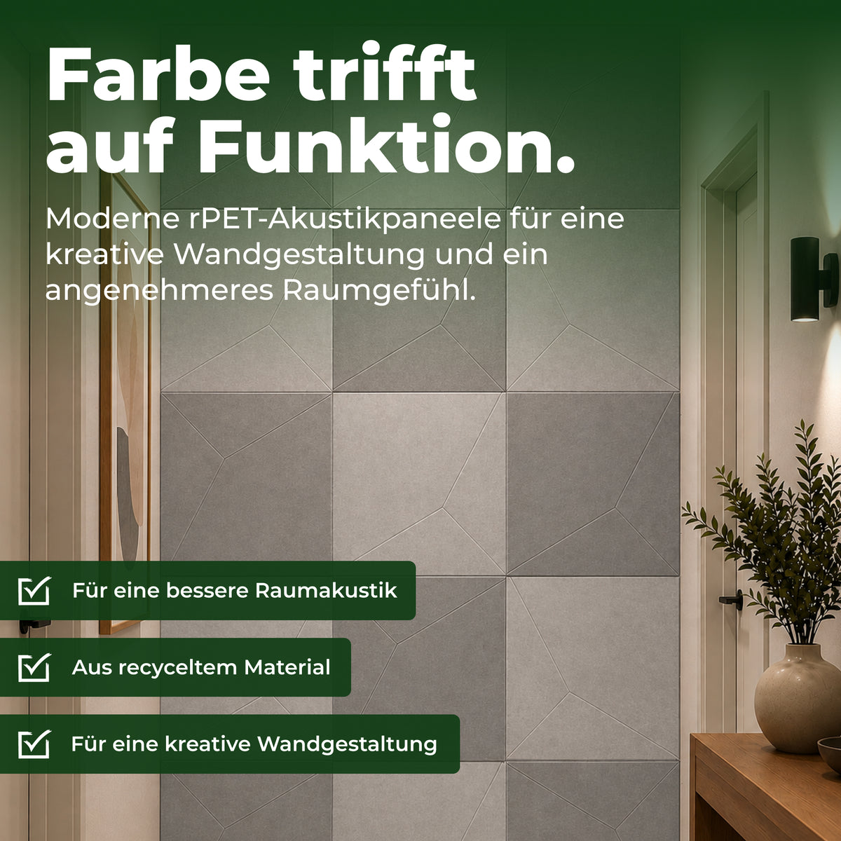 Veluxis Akustikpaneel Filz 52x52 cm rPET Wandpaneel Platin Grau