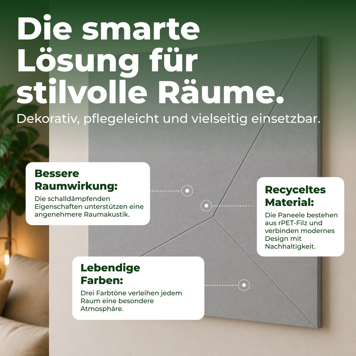 Veluxis Akustikpaneel Filz 52x52 cm rPET Wandpaneel Platin Grau