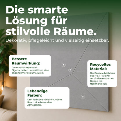 Veluxis Akustikpaneel Filz 52x52 cm rPET Wandpaneel Platin Grau