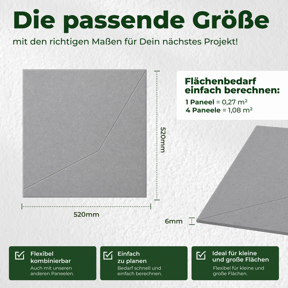 Veluxis Akustikpaneel Filz 52x52 cm rPET Wandpaneel Platin Grau