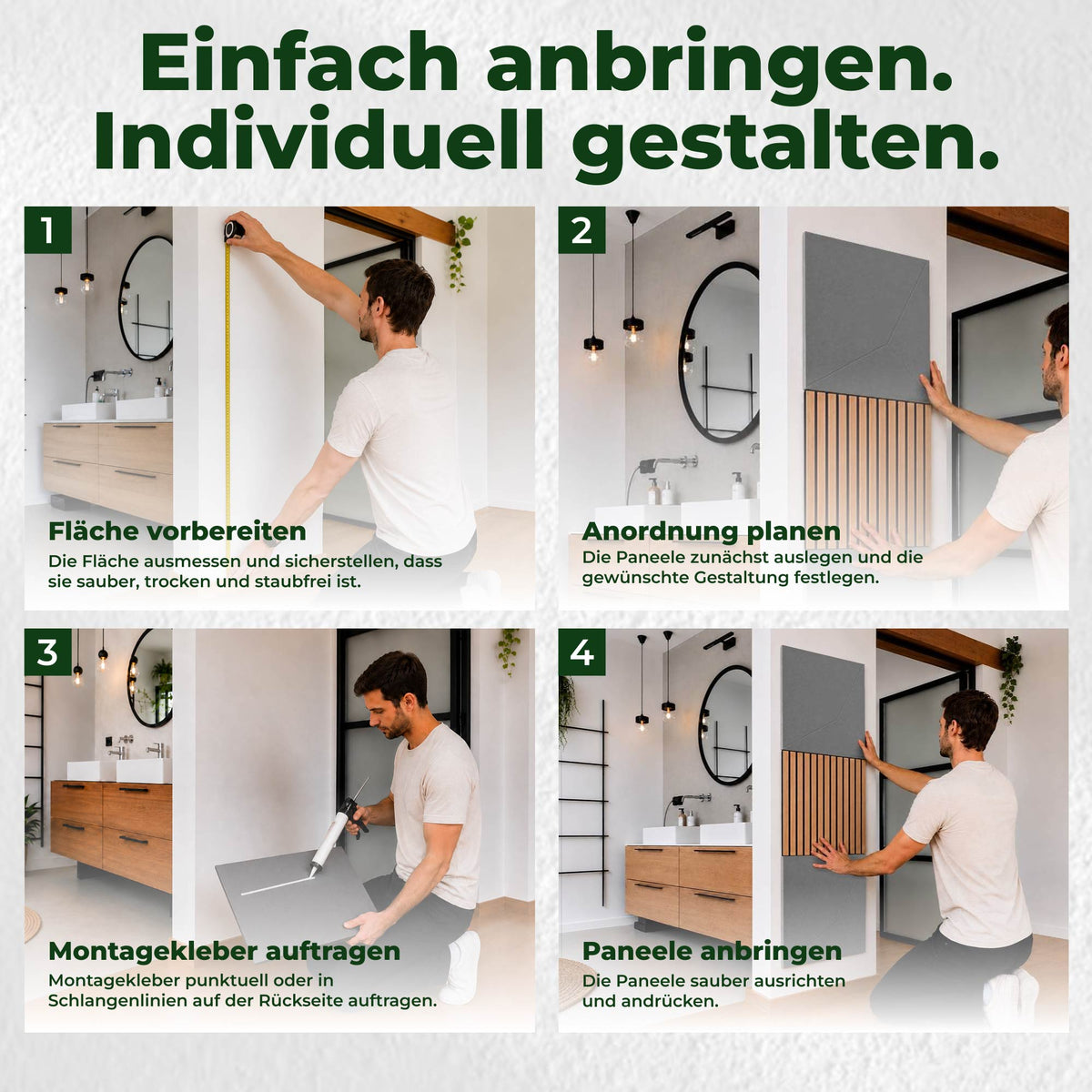 Veluxis Akustikpaneel Filz 52x52 cm rPET Wandpaneel Platin Grau