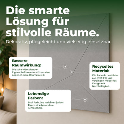 Veluxis Akustikpaneel Filz 52x52 cm rPET Wandpaneel Kaschmir Grau