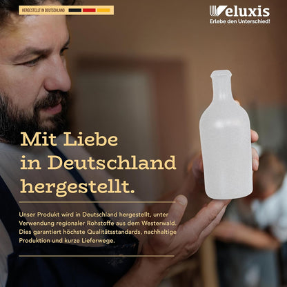 Öl & Essig Flaschen-Set, 2x 500ml Feinsteinzeug Flaschen mit tropffreiem Ausgießer inkl. 2x Ersatzdeckel, Made in Germany, 100% UV-Schutz, lebensmittelechte Materialien (Weiß)