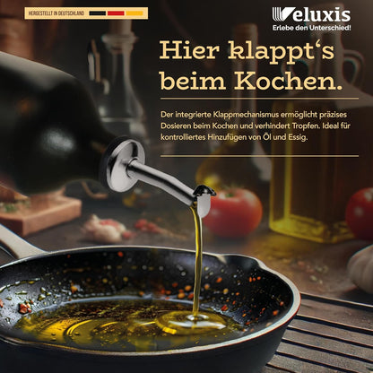 Öl & Essig Flaschen-Set, 2x 500ml Feinsteinzeug Flaschen mit tropffreiem Ausgießer inkl. 2x Ersatzdeckel, Made in Germany, 100% UV-Schutz, lebensmittelechte Materialien (Schwarz/Weiß)